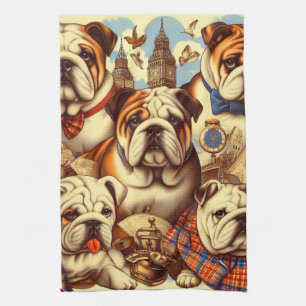 Cute English Bulldog Painting Kitchen Towel