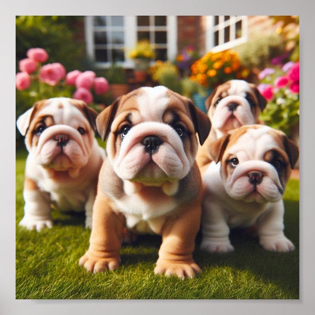 cute English Bulldog puppies Poster (Front)