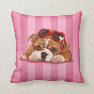 Cute english bulldog puppy throw pillow