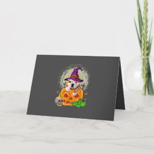 Cute English Bulldog Witch Pumpkin Halloween Dog Holiday Card