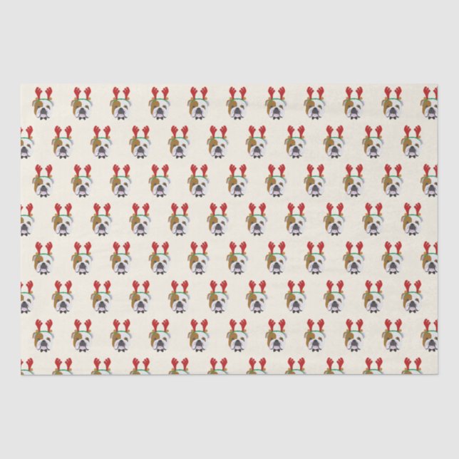 Cute English Bulldog with Reindeer Hat - Christmas Tissue Paper (Front)