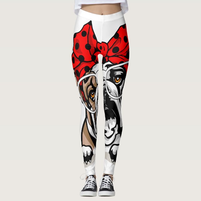 Cute English Bulldog Xmas Red Plaid Headband And G Leggings (Front)