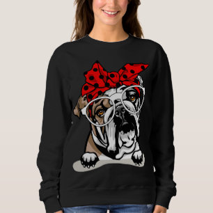 Cute English Bulldog Xmas Red Plaid Headband And G Sweatshirt