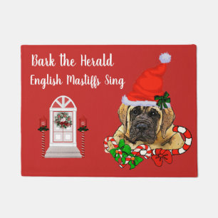Cute English Mastiff Puppy Christmas  Doormat