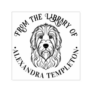 Cute English Sheepdog Head Library Book Name Self-inking Stamp