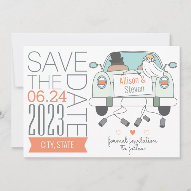 Cute, Enregistrer la date Mariage Carte avec voitu (Devant)