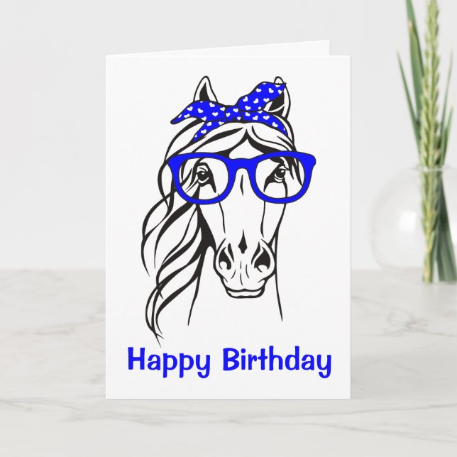 Cute Equestrian Blue Western Funny Horse Birthday Card (Front)