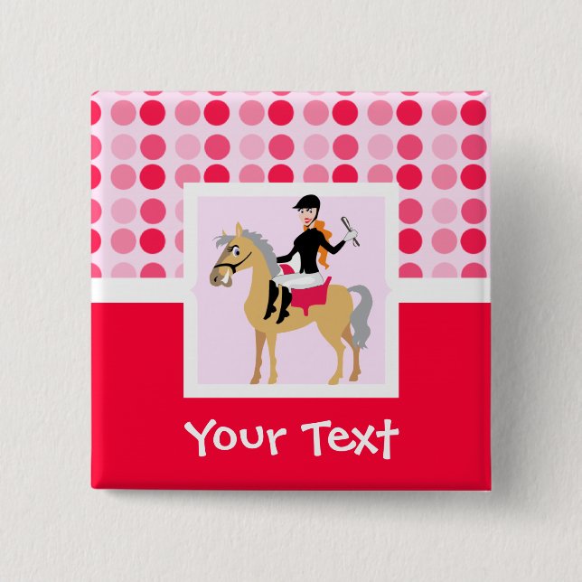 Cute Equestrian Girl. 2 Inch Square Button (Front)