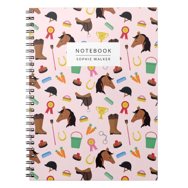 Cute Equestrian Pattern Personalised Notebook (Front)