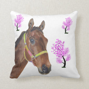 Cute Equestrian Thoroughbred Horse Pillow