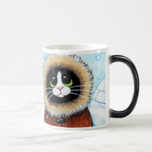 Cute Eskimo Cat and Igloo Magic Mug