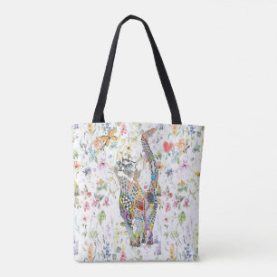 Cute et coloré Chat Sac fourre-tout floral