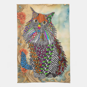 Cute et Colorée Chat Floral Serviette de cuisine