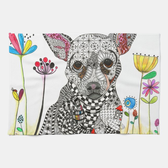 Cute et colorée Chihuahua serviette de cuisine (Horizontal)