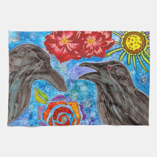 Cute et drôle Bickering Crows Serviette de cuisine