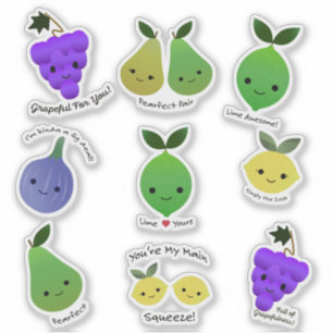 Cute et drôle, Kawaii Fruit Puns Stickers