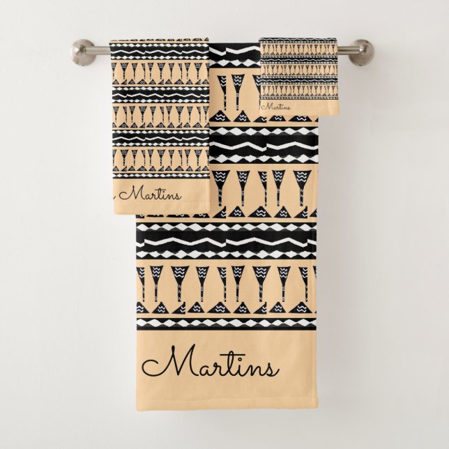 Cute Ethnic, African Art, Traditional Pattern Bath Towel Set (Insitu)