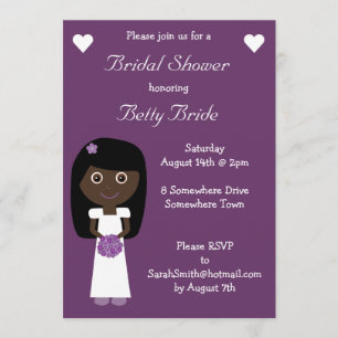 Cute Ethnic Bride Purple Bridal Shower Invitation