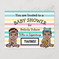 Cute Ethnic Twins Baby Shower Invitations