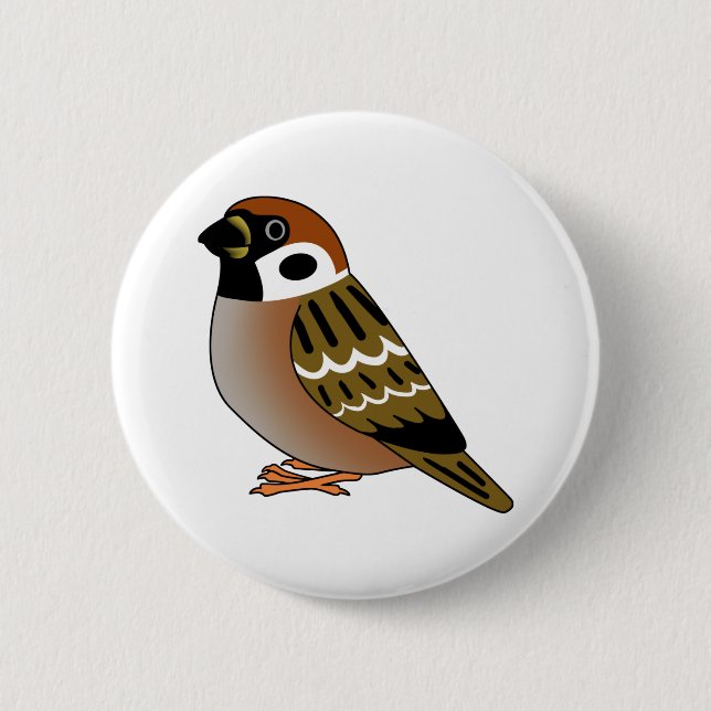 Cute eurasian tree sparrow cartoon drawing 2 inch round button (Front)