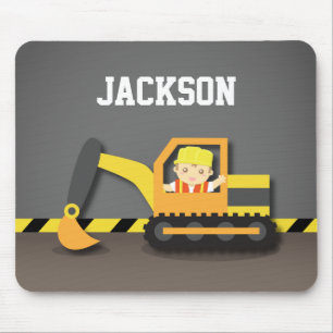 Cute Excavator Construction Builder Boy Mousepad