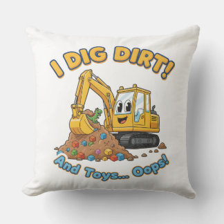 Cute Excavator-Funny Construction Decor Throw Pillow