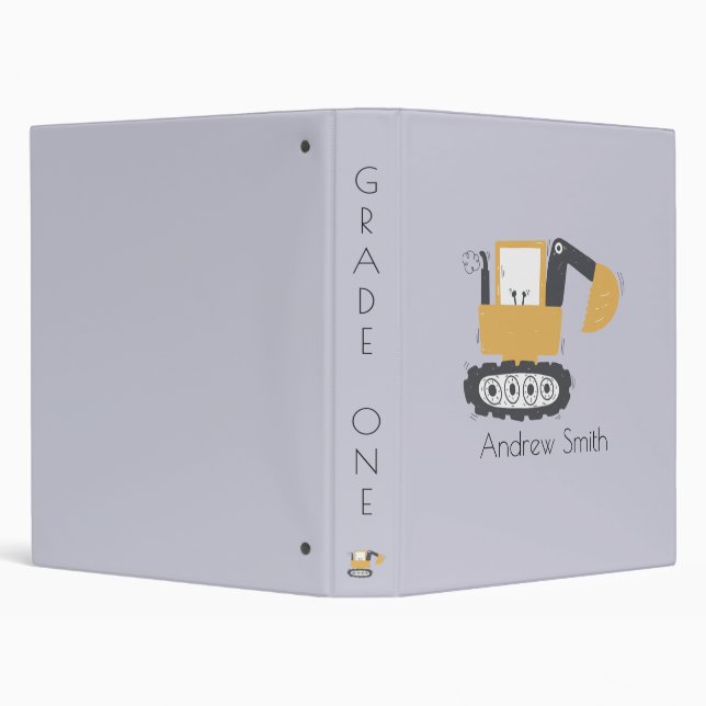 Cute Excavator Illustration Custom Name Binder (Background)