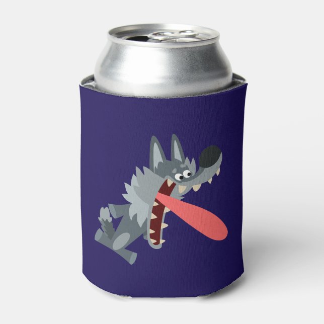Cute Excited Cartoon Wolf Can Bottle Cooler (Can Front)
