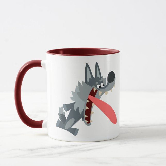Cute Excited Cartoon Wolf Mug (Left)