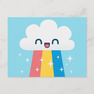 Cute Excited Rainbow Cloud with Sparkles Postcard