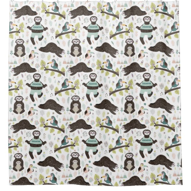 Cute Exotic Christmas Animals Shower Curtain (Front)