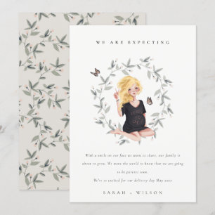 Cute Expectant Women Foliage Baby Announcement 
