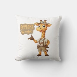Cute Explorer Giraffe on safari Throw Pillow