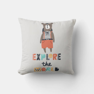 Cute Exploring Bear Throw Pillow