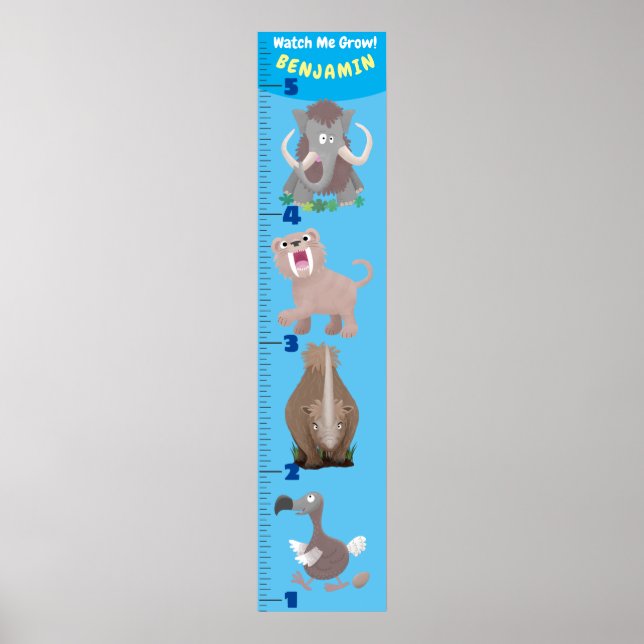 Cute extinct animals cartoon growth chart (Front)
