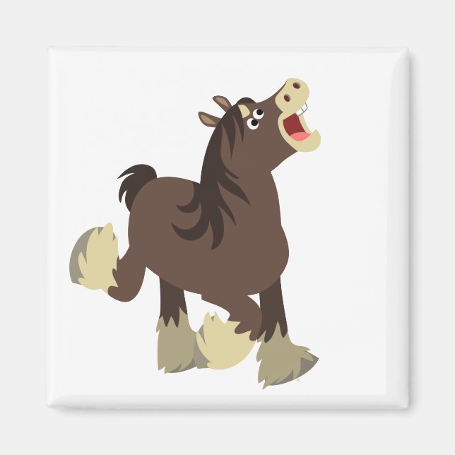 Cute Exuberant Cartoon Shire Horse Magnet (Front)