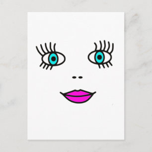 Cute Face Big Eyelashes Funny Cartoon Graphic Postcard