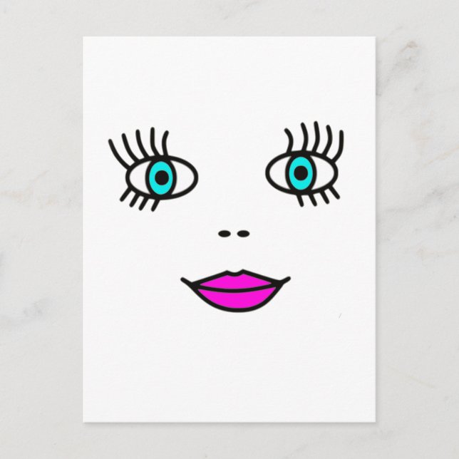 Cute Face Big Eyelashes Funny Cartoon Graphic Postcard (Front)