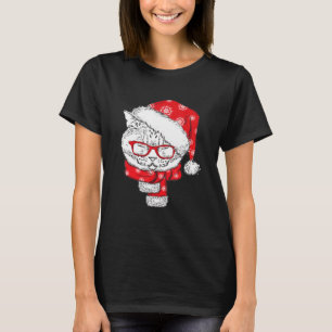 Cute Face Cat Sunglasses Santa Hat Funny Christmas T-Shirt