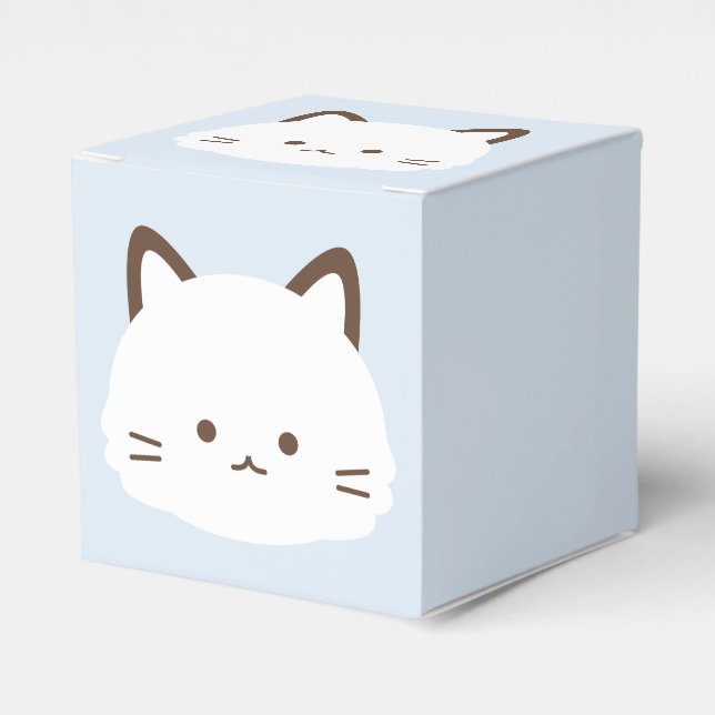 Cute face cat with pastel blue background favor box (Front Side)