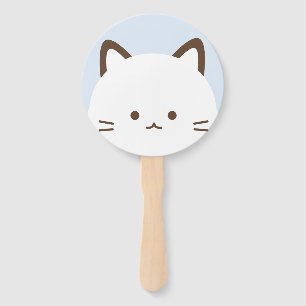 Cute face cat with pastel blue background hand fan