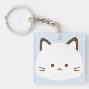Cute face cat with pastel blue background keychain