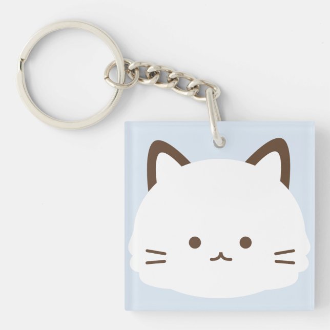 Cute face cat with pastel blue background keychain (Front)