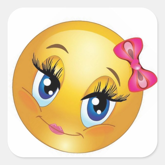 Cute Face with Bow Square Sticker (Front)