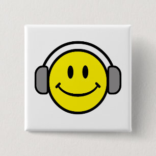 cute face with headphones 2 inch square button