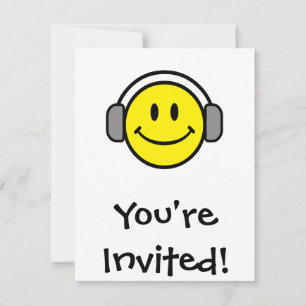 cute face with headphones invitation