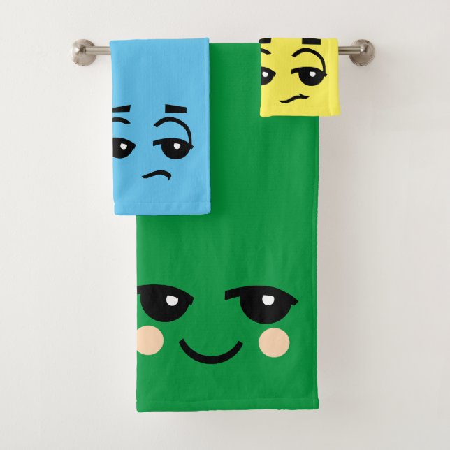 CUTE FACES PRIMARY COLORFUL BATH TOWEL SET  (Insitu)