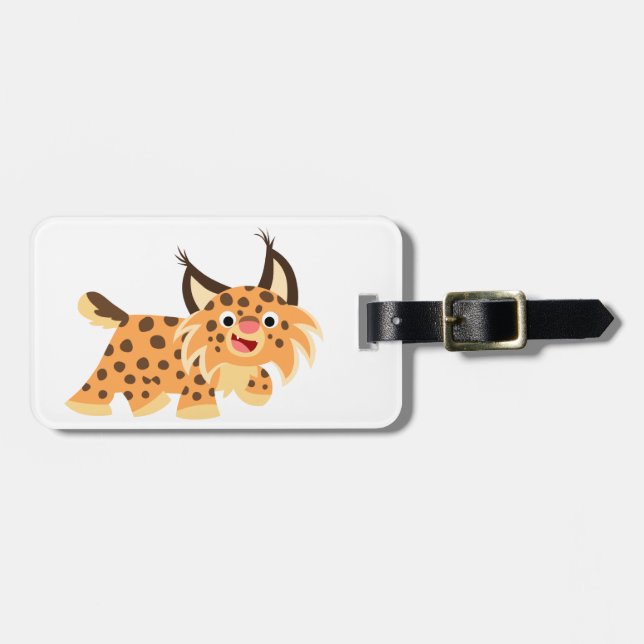 Cute Facetious Cartoon Bobcat Luggage Tag (Front Horizontal)