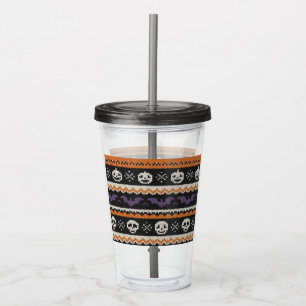 Cute, fair isle/colorwork Halloween skull & bats Acrylic Tumbler