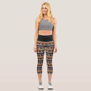 Cute, fair isle/colorwork Halloween skull & bats Capri Leggings